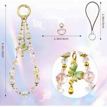 串珠手机手链挂绳，手机蝴蝶结吊坠腕带挂绳，可爱风，相机包配件，兼容安卓及大多数智能手机，送给母亲、家人、朋友、孩子、生日、节日的礼物 - 綠色 - 查看 3