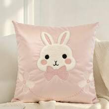1pc Easter Bunny Pillow Cover, Faux Fur Embroidered Decorative Cushion Cover With Cute Rabbit & Bow, Suitable For Easter, Spring, Home Decor, All Season - Multicolor - View 5