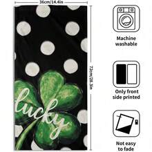 Black White Polka Dot Towels Set Of 2, Boho Polka Dot Hand Towels For Bathroom 14"X28" Vintage Doodle Towels Soft Absorbent Bathroom Hand Towel For Face, Gym, Spa, Kitchen - 聖派翠克幸運三葉草 - 黑色 - 查看 2