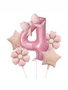 6pcs/Set Pink Number & Bow Tie Party Balloons, With Daisy, "Happy Birthday" And Star Foil Balloons, Suitable For Birthday Party, Celebration, Anniversary, Festival, Backdrop, Outdoor Party Decor, Photo Prop, Baby Shower - Multicolor - View 19