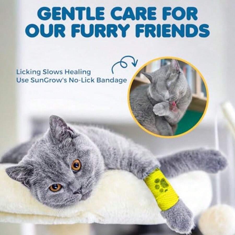SunGrow Cat Self-Adhesive Bandage Wound Care Cuts Post-Surgery Hot Spots 2" W Stretchable From 4" To 7" Breathable Vet Wrap Gauze 2 Rolls Per Color (Yellow Blue Green) 6 Pcs Per Pack# Lala - As Pic - View 1