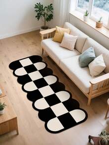 1pc Silicone Bathroom/Kitchen Mat, Black & White Patchwork Pattern, Lightweight, Cushioned, Anti-Fatigue, Water-Absorbent, Non-Slip, Suitable For Kitchen, Bathroom, Entryway, Laundry Room, Luxury Minimalist Style