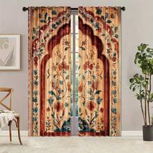 两片装摩洛哥宫廷印花窗帘，适合斋月及日常使用，涤纶半透明材质，可机洗，杆袋式设计（不含窗帘杆），适用于办公室、客厅、卧室、餐厅、厨房、浴室、书房等场所。易于安装的半透明窗帘，四季皆宜的家居装饰。 - 彩色 - 查看 6