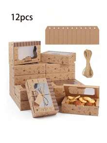 10pcs/12pcs/Pack Wedding Party Valentine's Day Cookie Baking Box With Window, Dessert Box With Drawstring Tag Card, Chocolate Box Pastry Gift Packaging Paper Box, Suitable For Various Holidays - Multicolor - View 11