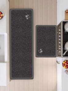 [HOT!!!] 1pc Soft Rubber Kitchen Mat, 3.5mm Thick Kitchen Rug, Black Dandelion Marble Texture Minimalist Style Absorbent Kitchen Floor Mat, Can Be Trimmed To Fit Kitchen Size, Surface Fabric Material, Middle Foam Layer, Bottom Rubber Layer, Suitable For Kitchen Rugs, Kitchen Decor, Wedding Decor, Home Decor, Bathroom Mat, Entryway Mat, Laundry Room Mat, Hallway Carpet, Living Room Mat, Etc. - Multicolor - View 2