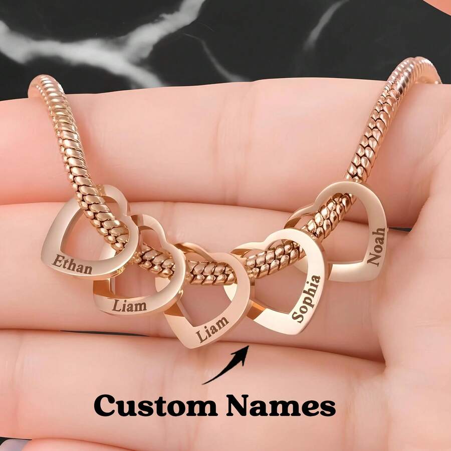 Vòng tay khắc chữ theo yêu cầu dành tặng mẹ, vợ hoặc bà, mặt dây chuyền hình trái tim cá nhân hóa, khắc họ gia đình, dây xích hình rắn, quà tặng trang sức. - Nhiều màu 2 - Xem 1