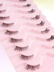 10 Pairs Natural Crossing Extending Transparent Band Half-Eye False Eyelashes, 3D Faux Mink Short Lashes, Suitable For Girls' Daily Makeup And Work - 黑色 - 查看 4