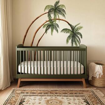 Large Tropical Clings Palm Tree Birds Wall Stickers Decals For Bathroom Bedroom Living Room Kitchen Bathroom Home Wall Decor