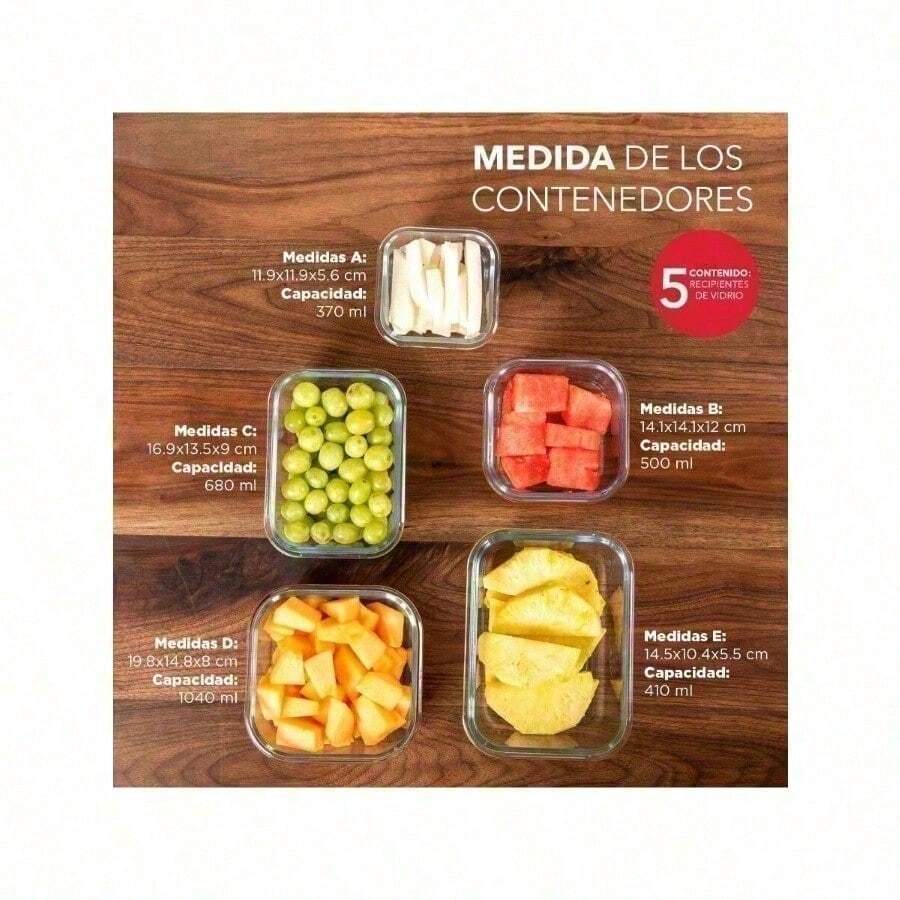 Juego de 7 piezas 5 contenedores herméticos vidrio extra grueso tapa con válvula talla grande 2 bolsas silicona almacenamiento cocina organización alimentos fresco sellado cierre fuerte resistente - 5 contenedores - Ver 1