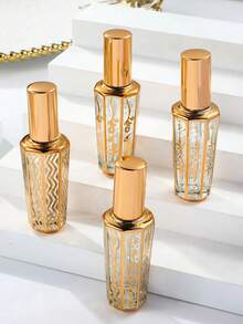 4个15毫升金色花卉图案喷雾瓶，1个便携式玻璃香水瓶 - 金色 - 查看 1