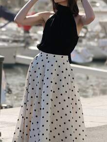 Women's Elegant Polka Dot Print Wrap Skirt White - White - View 5