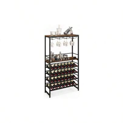 Freestanding Wine Rack 32 Bottles 16 Glasses, 4 - Tier Storage Stemware Racks, Multifunctional Wine Display Stand