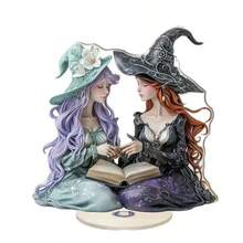 1pc Mysterious 2D Rotating Acrylic Witch Decor Ornament, Suitable For Various Holiday Decorations - Multicolor - View 2