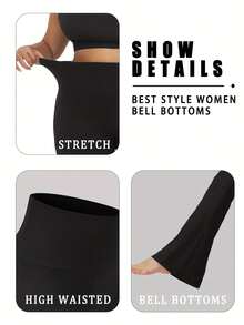 Women'S High Waisted Flare Yoga Pants - Tummy Control Length Leggings With Pockets, High-Stretch Soft Fabric, Elastic Waistband & Flared Hem For Yoga, Pilates, Workouts, Vacation & Daily Wear, Workout Leggings, Activewear Bottoms, Stylish Activewear, Comfortable Fit, Versatile Activewear, Fitness Enthusiasts, Pilates Leggings, Breathable Material, Gym Goers - 黑色 - 查看 3