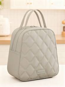 1個純色可愛絎縫保溫便當袋，適合學生、上班族與成人，防水柔軟大容量，適用野餐，可重複使用便當手提袋，防水便攜設計，開學必備 - 彩色 - 查看 11