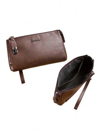 HOVI'S Bolso de embrague de cuero PU gris desgastado para hombre - Cremallera antirrobo, correa de muñeca desmontable, bolsillo grande para teléfono Día de San Valentín