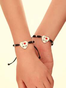 ATLVXJL 2pcs/Set Glow-In-The-Dark Friendship/Couple Heart Letter Beaded Braided Bracelet Set, Suitable For Daily Wear And Valentine's Day Gift - Multicolor - View 2