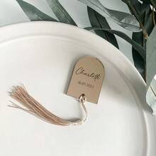 10/30/50张个性化亚克力婚礼席位卡，带流苏，简约拱形镜面亚克力宾客姓名牌，奢华餐桌装饰 - 多色2 - 查看 3