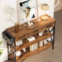 Credenza Recibidor Para Sala Con 3 Cajones Triple Repisa - Óxido marrón - Ver 8