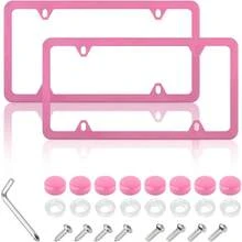 2PCS Colorful Car License Plate Frames With Gae Screws And CapsStainless Steel 4 Holes License Plate Holder Fi U.S. Standard Universal Car Accessories Car Tag Frame Pink - Pink - View 1