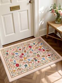 DAJIANG 1件装 - 复古花卉图案门垫,多色欧式花卉图案,厨房走廊地毯,羊毛质感,适用于浴室、厨房、户外、室内、走廊、卧室、客厅、床边,可机洗,易于清洁,防滑底背,适合卧室冬季装饰、情人节节日装饰、卧室节日装饰、浴室配件、房间装饰套装 - 彩色 - 查看 4
