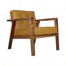 DESINGS Sillón Ocasional Saatore Piel Natural Durable Acabado detallado Mid-Century de Madera de Piel AirBnb proyectos hoteleria Mostaza Parota Cuadros - Multicolor - Ver 6