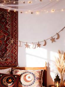 1pc Star & Moon Design Wall Hanging,Home Decor ,Room Decor,Wall Decor - Khaki - View 2