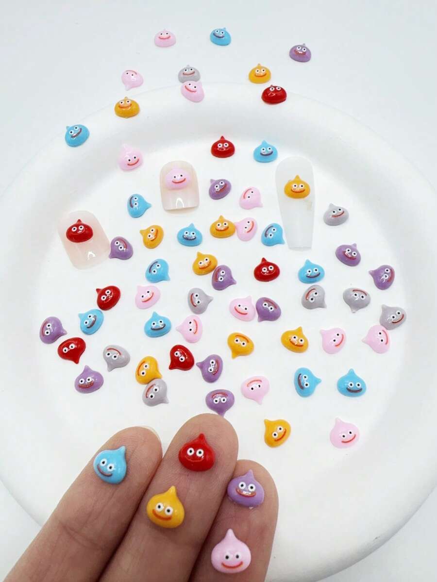 30Pcs 7-8mm Cute Mini Kawaii Diy Resin Cartoon Doll Scrapbook Flatback Cabochon Woman Girls Nail Art Slices Charms Manicure Decorations Art Jewelry Accessories - Multicolor - View 1