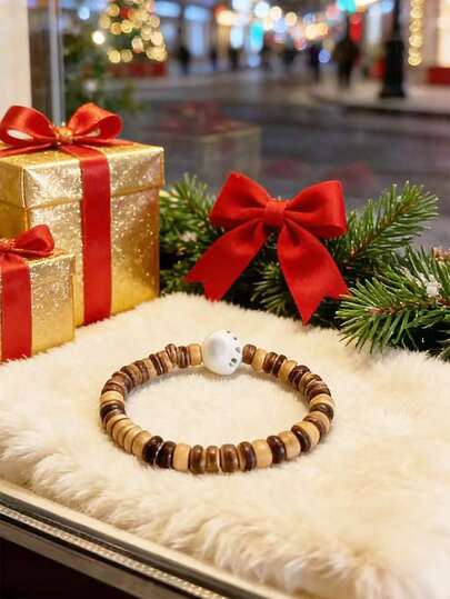 Natural Coconut Shell Wood Slice Bracelet Resin Cute Palm Bead Decor Adjustable Unisex Jewelry Accessory