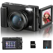 1pc Black High Definition Digital Camera For Outdoor/home Shooting With 32gb Tf Card And Uv Lens Ring - Black - View 2