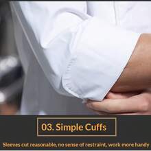 Premium Chef's Long Sleeve Work Uniform - Polyester Fabric, Machine Washable, Solid Color Mandarin Collar Design, Suitable For Chefs In Kitchen, Bakery, Restaurant, School Cafeteria - White - View 8