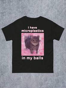 Manfinity Dauomo Mens Standard Theres Microplastic In My Ball Funny Cat Meme Graphic T-Shirt - 黑色 - 查看 1