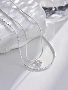 Nooxian 2pcs/Set Silver Tone Fashion Versatile All-Match Chain Layered Geometric Hexagon Pendant Necklace Set, Suitable For Women's Daily Wear - Silver - View 2