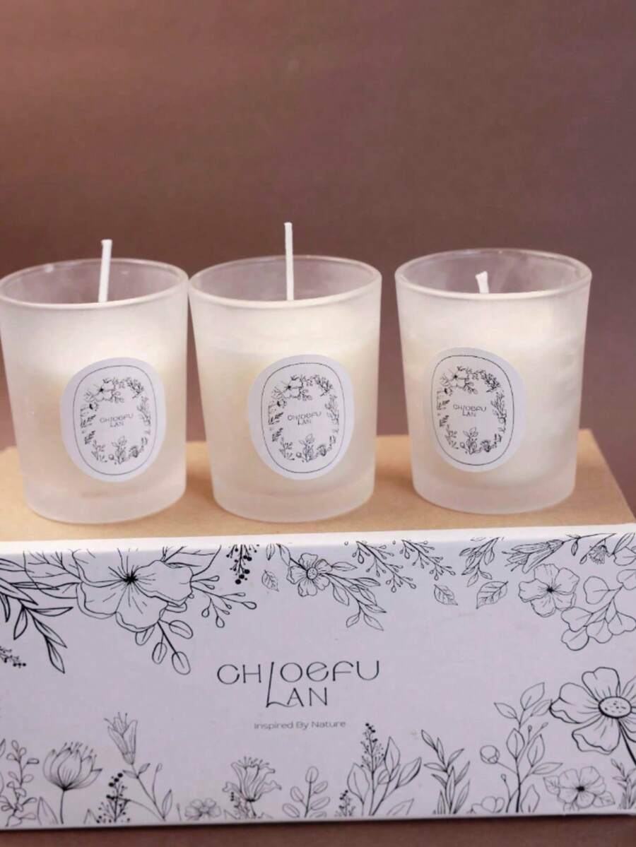 3pcs/Box, 1pc Creative Sand Cup Candle Box, Scented Candles Made Of Natural Soy Wax, Multiple Fragrance Options. Pure Natural Plant-Based Fragrance, Floral & Fruity Scent, Suitable As Gifts For Girlfriend, Mother's Day, Girls, Valentine's Day - White - View 1