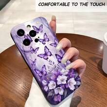 1PC Phone Case ,  Purple Butterflies And Flowers Pattern , Stylish Phone Case, Phone Decoration, All-around Lens Protection, Creative Small Gift, Funny Gift for Boys and Girls - ブラック - チェックする 1