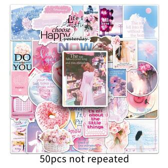 50 PCs Funny Cute Pink Encounter Stickers For Laptops, Water Bottles, Diaries, Suitcases, Cars, Wardrobes And Other DIY Decorative Stickers