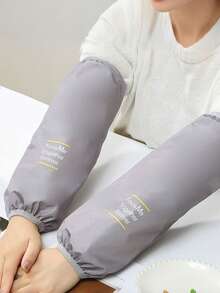 1 Pair Extra Long Letter Print Waterproof Sleeve Covers, Oil/Stain/Dirt Resistant, Kitchen/Housework Use, Unisex Autumn/Winter - Black - View 9