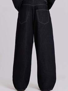 Jeans For Women,Women's Street Style Letter Print Straight Leg Loose Denim Jeans - màu đen - Xem 2
