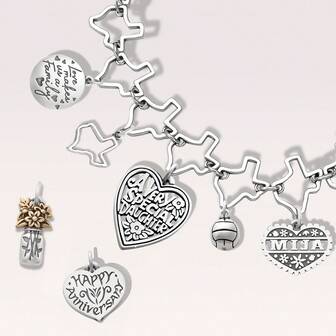 1 PIEZA Colgante de letra plateada STYLEVER, collares o pulseras con colgante de clip hecho a mano, colgantes encantadores DIY, colgantes de estilo clásico únicos DIY, adecuados para uso diario, fiesta y decoración de banquetes