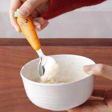 1pc Spoon / 3pcs Set Carrot Shaped Plastic Handle Stainless Steel Spoon Cutlery Set - Multicolor - View 4