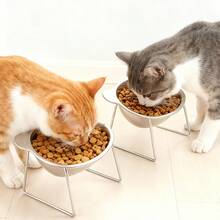 15° Tilted Stainless Steel Raised Cat Bowl With Metal Stand, Non-Slip Base, Protects Whiskers & Spine, Suitable For Cats, Kittens & Small Dogs, Perfect For Food & Water, Great For Valentine's Day Gifts & Cat Supplies - 420ml - View 8