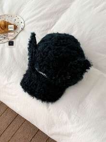 1pc Angel Button Plush Baseball Cap, Cute Angel Wings Design, Soft Fuzzy, Versatile, Suitable For Women In Winter, Atmosphere, Large Head Circumference, New Style Cute Angel Wings Fuzzy Snapback Hat, Autumn/Winter, Letter Print, Small Face, Baseball Cap - Wings, Buttons, Plush - View 13