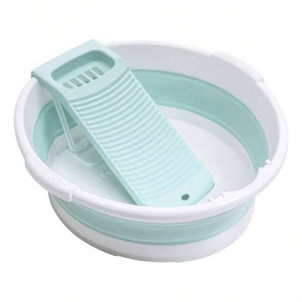 Fold Washboard Basin Hand Washing Clothes, Non - Slip Washtub With Integrated Washboard Hand Wash Laundry Household Green