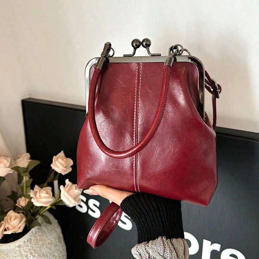 2025 Autumn And Winter New Fashion Retro Suede Material Handbag, Detachable Women's Shoulder Bag, With Button Closure Wallet. Simple Green Crossbody Bag - Red - View 1