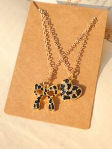 2pcs Heart & Bowknot Necklace Set: Pink Heart Necklace & Cute Bowknot Style Necklace, Best Friend Gift Valentines - Pink - View 14