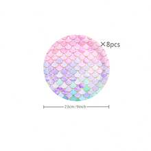 Pink Mermaid Scale Pattern Disposable Tableware Set, Including 7/9 Inch Paper Plates, Paper Cups, Paper Napkins, Suitable For Birthday Party, Holiday Party, Gathering, Celebration, Wedding Tea Party, Graduation Ceremony Disposable Party Supplies - Multicolor - View 10