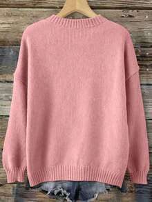 2026 Spring New Arrival Bear Graphic Print Round Neck Long Sleeve Collegiate Style Casual Pullover Knit Top - Multi-colored (pink) - View 2