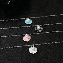 Seashell Pearl Pendant Necklace Gold Plated Boho Enamel Pink Blue Scallop Sea Shell Starfish Ocean Animal Chain Necklace For Women Hawaiian Summer Beach Holiday Fashion Jewelry Gifts - Black - 查看 5