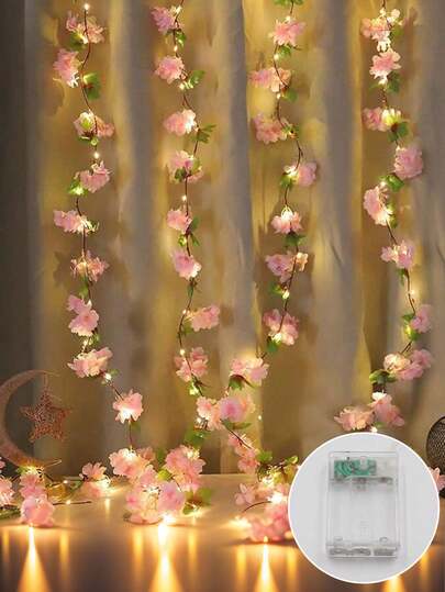 Artificial Cherry Blossom String Lights, LED Cherry Blossom Vine Lights, Hanging Hydrangea Vine Garland, Silk Flower Lights, Battery Powered, Suitable For Garden, Wedding, Floral, Dining Table, Decor, Birthday Party, Indoor Bedroom Wall Decor