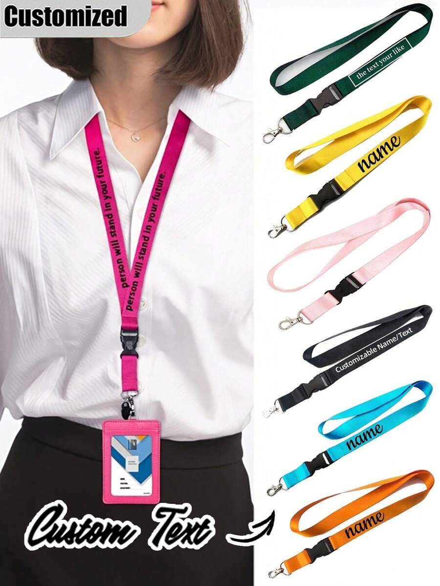 Customized Text ID Badge Lanyard, Personalized ID Badge Lanyard With Detachable Clasp, Customizable Neck Strap Keychain, Available In Red/Orange/Blue/Navy/Black/Gray, ID Card Holder, Phone Lanyard, Key Chain